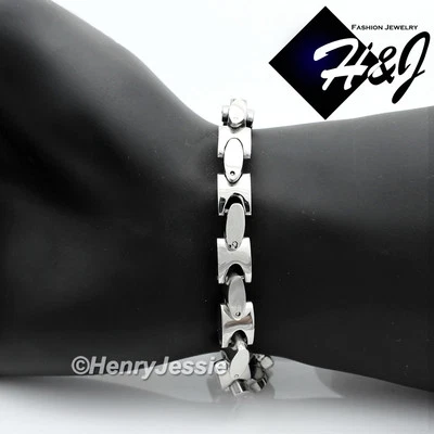 7.5"-11"MEN Stainless Steel HEAVY 8mm Silver Interlock Bones Link Chain Bracelet - Изображение 1 из 3