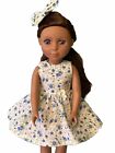 Handmade 14” Dress with hair bow , fits   Wellie Wishers  And Glitter Girl Dolls