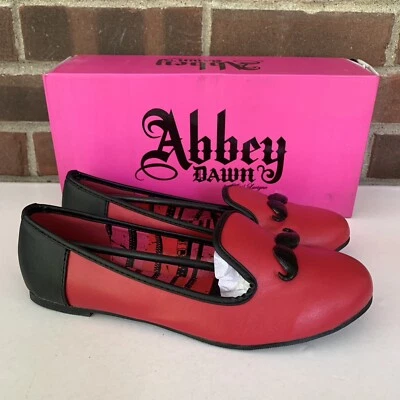Abbey Dawn feel the love red slip on flats loafers mustache US 7 M NEW - Image 1 of 4