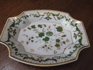 PLATO DE CARAMELO DE COLECCIÓN VERDE Y BLANCO EXHIBIBLE HEXAGONAL DORADO RECORTADO JAPÓN - Imagen 1 de 12