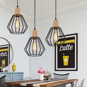 3X Kitchen Pendant Light Bar Lamp Office Chandelier Lighting Wood Ceiling Lights - Picture 1 of 10