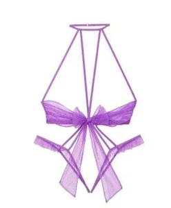 S Victoria's Secret Bow Mesh Open-Cup Crotchless Playsuit Very Sexy Teddy Bodysu - Picture 1 of 2