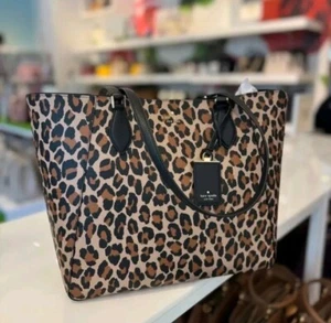 NWT Kate Spade KH461 Poppy Spotted Leopard Large Tote Brown Multi - Picture 1 of 1