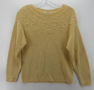 Suéter DE COLECCIÓN Skyr Mujer Pequeño Amarillo Mezcla de Lino Pullover Embellecido Arte Foto 1 de 4