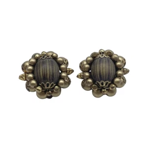 Pendientes con clip con cuentas marrón chocolate J6E vintage Alice Caviness - Imagen 1 de 3