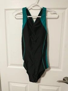 Target , ladies size Medium aqua & black 1 piece swim suit. padded Bra - Picture 1 of 8