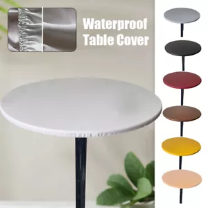 Round Fitted Tablecloth Elastic Waterproof Oil-Proof Patio Table Covers 60-140CM - Picture 1 of 19
