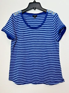 Camisa para mujer Talbots Petites manga corta azul a rayas náutica marinero informal - Imagen 1 de 10