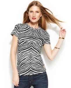NWT Michael Kors Cotton Short-Sleeve Zebra-Print Tee Top Size S MSRP $ 49.50 - Picture 1 of 6