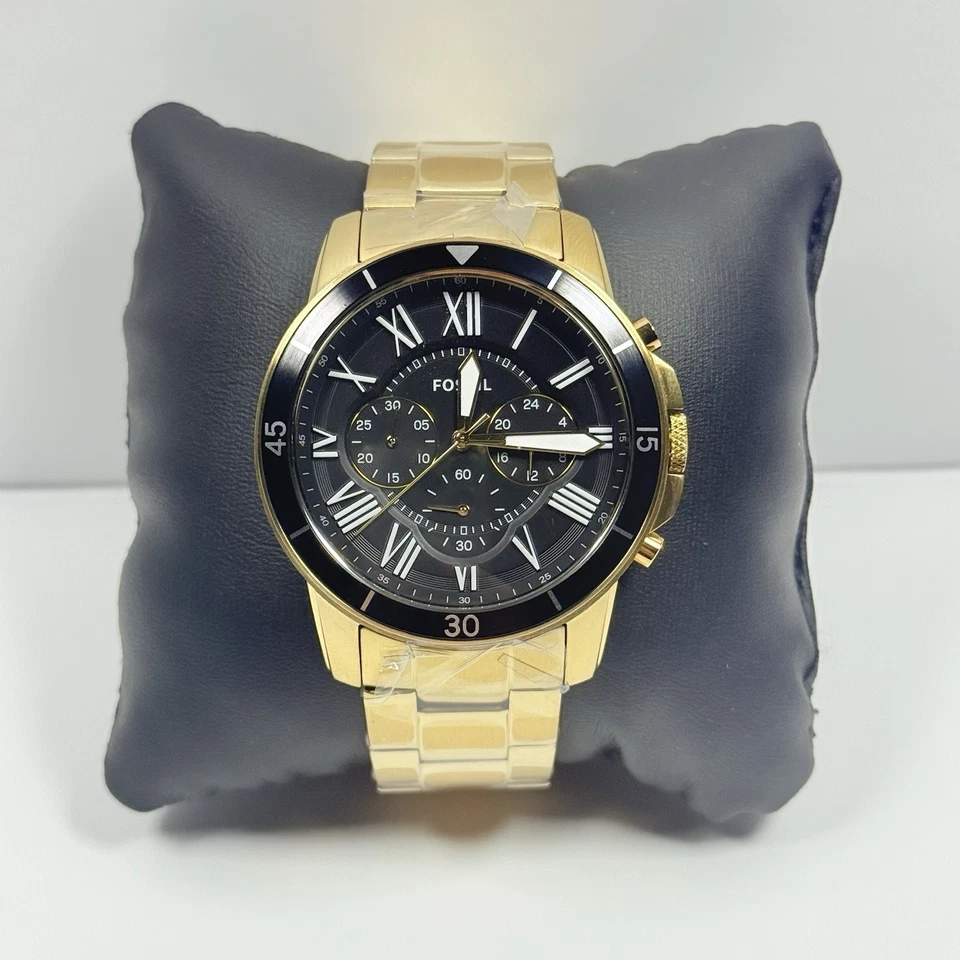 Reloj para hombre Fossil Grant Sport FS5267 esfera negra correa de acero inoxidable amarillo Foto 1 de 3