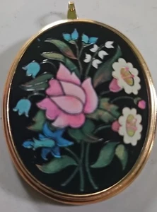 Vintage Black Enamel Floral Large cloisonne pendant - Picture 1 of 3