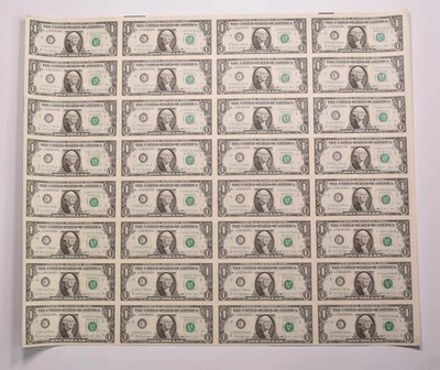 Lot (32) 1988 A $1 Philadelphia PA FRN Green Seal Uncut Sheet *8160 - Image 1 of 4