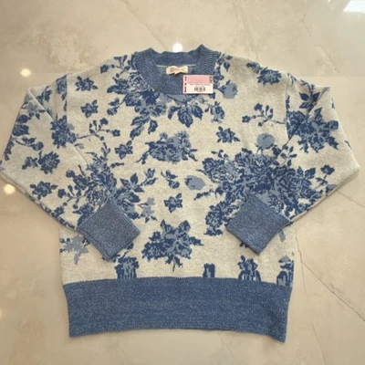 Listicle Blue White Rose Sweater Women’s Large Fuzzy Knit Pullover NWT - Image 1 of 4