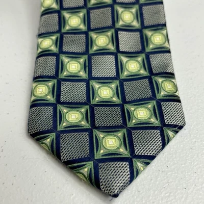 Alexander Julian Colours Hand Made Polyester Tie Green Blue Check Abstract Retro - Image 1 of 4