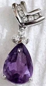 Kay Jewelers Tear Drop Amethyst & Diamond 10k White Gold Pendant - Picture 1 of 4