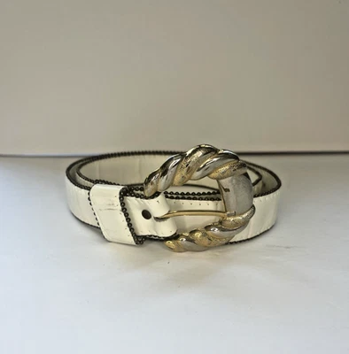 Vintage 80s Genuine Leather Women's M/L Belt With Silver/Gold Century Buckle - Image 1 of 4