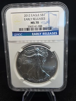 2012 Silver Eagle $1 NGC MS70 Early Release No Mintmark 1 oz .999 Fine ASE - Image 1 of 4