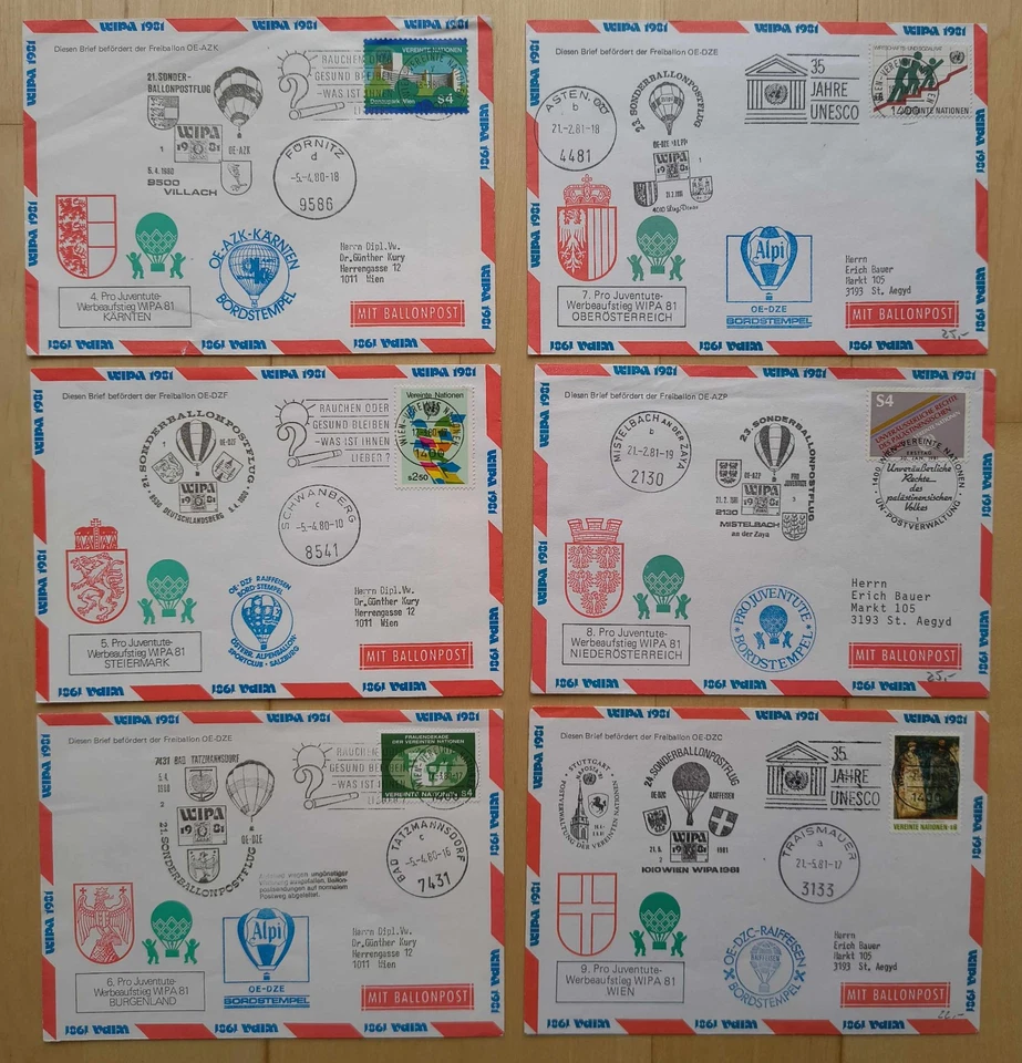 Ballonpost 4.-9. Pro Juventute Werbeaufstieg WIPA 81 Wien, 1980-81, N206 - Bild 1 von 1