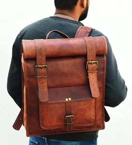 Goat Leather Bag Backpack Laptop Rucksack Men Vintage Brown Genuine S Travel New - Picture 1 of 6