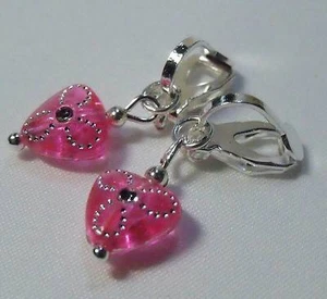 OHRCLIPS  KINDEROHRCLIPS ZIERLICH  GLITZER HERZ PINK - Bild 1 von 2