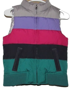 GAP Girls 12 XL Striped Colorful Vest Jacket Lined Filled Pink Green Gray Purple - Picture 1 of 3