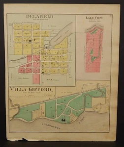 Wisconsin County of Waukesha Map Hartland or Delafield 1891 Double Sided J22#89 - Picture 1 of 2