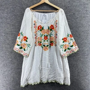 New Chic Connection Dress Women XL White Floral Embroidered Shift Short V-Neck - Picture 1 of 9