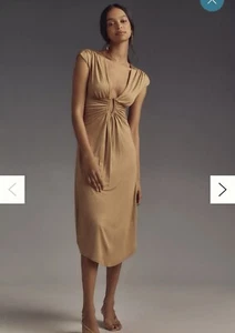 Anthropologie V Neck Midi Dress Roman Gold Bodycon Wedding Sz XXSP New W Flaws - Picture 1 of 17