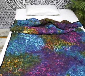 Twin Quilt 100% Cotton Filled Single Quilt Star Multi Mandala Reversible Blanket - Picture 1 of 10