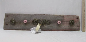 Handmade Wall Mount Coat Rack Reclaimed Wood Barn Board Pink Enamel Knobs  - Picture 1 of 5