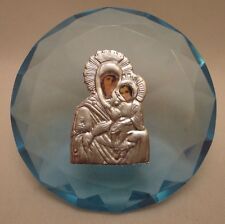 Virgin Mary Theotokos Jesus Christ Catholic & Greek Orthodox Silver Crystal Icon