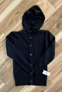 NWT CHAPS Girls’ Hooded Cardigan Button School Uniform Sweater Navy Blue 10-12 - Picture 1 of 7