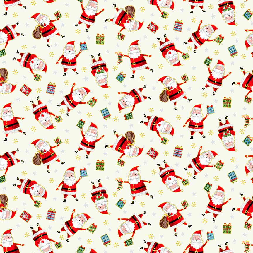 Makower  Santa Express Santas on Cream 100% COTTON FABRIC CRAFT/QUILTING per1/4m - Image 1 of 1