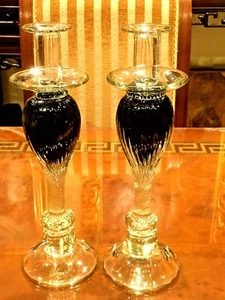 BEAUTIFULE VINTAGE HAND BLOWN ITALIAN MURANO KRYSTAL 2 CANDLEHOLDERS - Picture 1 of 10