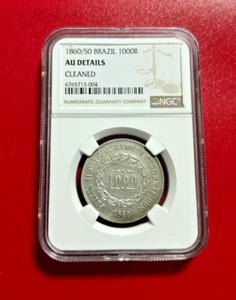 1860/50 BRAZIL 1000R NGC AU DETAILS - Picture 1 of 2