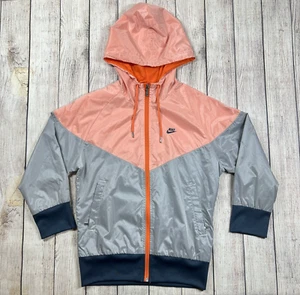 Nike Boy's Colorblock Zip Front Hooded RAIN Jacket Black/grey/Orange Kids Small - Picture 1 of 7