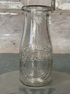 Vintage Milchmilch von Heritage Company 1/2 Pint Milchflasche klar strukturiertes Glas - Bild 1 von 6