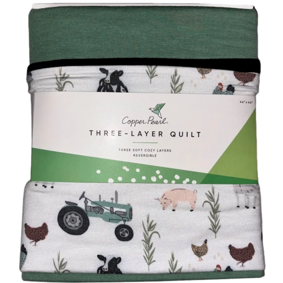 Farm Jo Verde 3 Capas Edredón Bebé 46" Niño Pequeño Manta Cobre Perla Vaca Tractor Foto 1 de 4