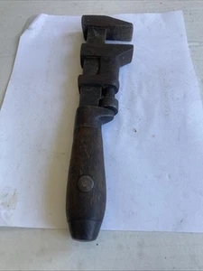 Vintage 10” Adjustable Monkey Wrench With Wooden Handle - Picture 1 of 4