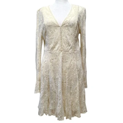 DejaVu женское платье средний слоновой кости кремовый кружева длинным рукавом V шеи богемное романтический - Изображение 1 из 4
