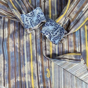 Luchiano Visconti Men's Long Sleeve Button Shirt Sz M 70's Style Paisley Stripe - Picture 1 of 9