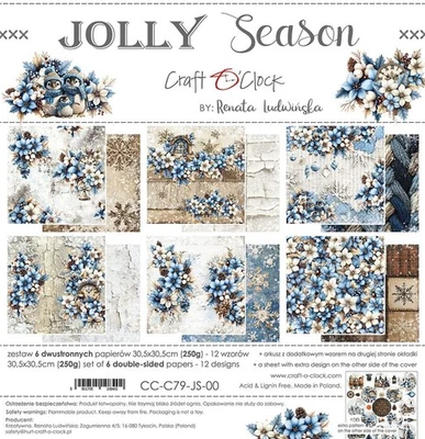 CRAFT O'CLOCK 12" x 12" scrapbooking paperpad cardstock Jolly Season 6 sheets 250gsm