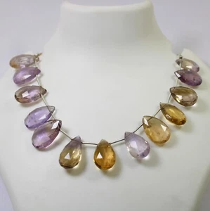 130 Ct 16x11-13.5x20 MM Natural Faceted Ametrine Pear Briolette Cut 8 Inch Beads - Picture 1 of 13