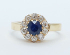 Beautiful Victorian Blue Sapphire Old Miner Cut Diamonds 18K Yellow Gold Ring