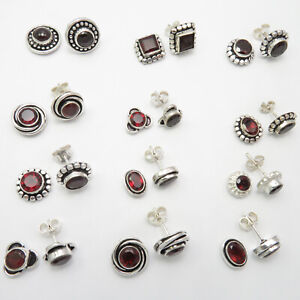 Garnet MADE IN INDIA Girls Fashion Silver Plated 10 Pairs Stud Earrings New Lot