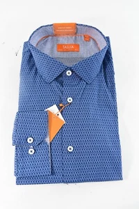 Tallia Mens Dress Shirt New L 16- 16.5 34/35 Blue Design Slim Geometric Design - Picture 1 of 5