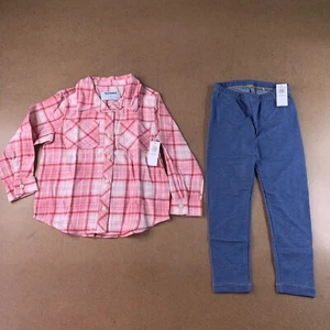 Old Navy Toddler Girl Size 4T Pink Plaid Flannel Blue Jeggings 2 Piece Set NWT - Picture 1 of 11