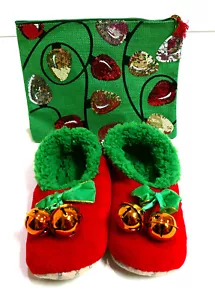 Damen XL Ugly Christmas Xmas Snoozies Hausschuhe + Mud Pie Kosmetiktasche Größe 11-12 - Bild 1 von 6