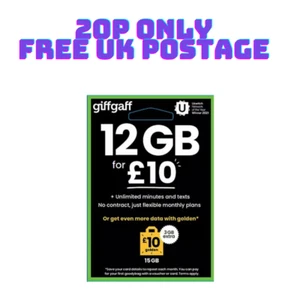 Giff Gaff Pay As You Go Sim Card 4G 5G Standard Micro Nano PAYG 20p