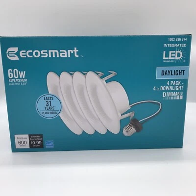 4-Pack EcoSmart 4 in. White Integrated LED Recessed Trim Day Light Dimmable READ - Image 1 of 4